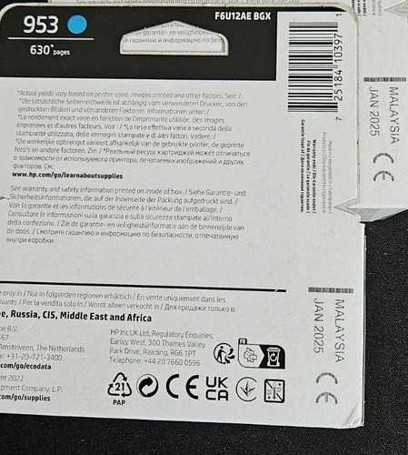 HP 953 Cyan Ink Cartridge , Brand New, Sealed, Genuine - 第 2/2 張圖片
