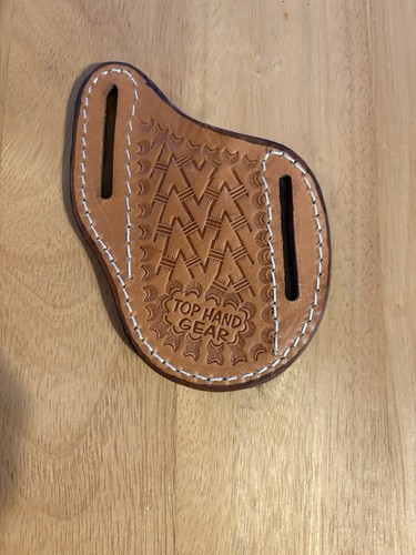 Fodero per coltello in pelle beige lavorato a mano con ingranaggio a mano stile pancake - Foto 1 di 9