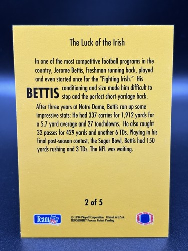 Colección Playoffs 1994 Jerome Bettis Notre Dame irlandesa #2/5 **Envío gratuito** - Imagen 2 de 2