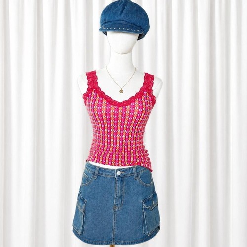 Euro Y2K Pink Lace Cami Top Super cute