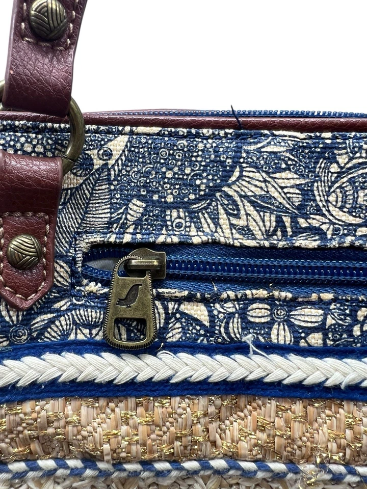 Bolso de Mano Sakroots Ellis Azul Marino Espíritu Desierto Paja Cartera Cuero Correas Playa Foto 3 de 4