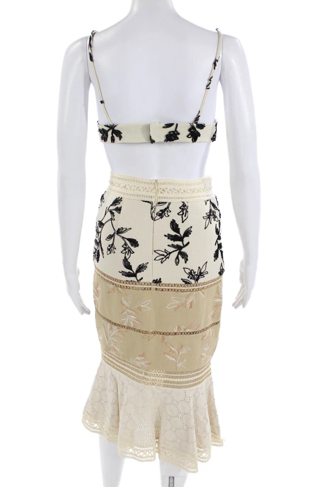 PatBO Womens Linen Beaded Tank Top Skirt Set Beige Black Size 6/2 - Image 4 of 4