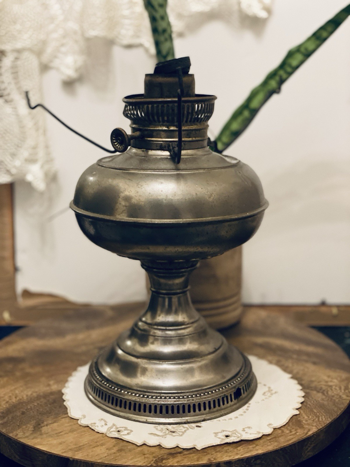 Rayo Silver Nickel Plated Oil Lamp Antique 1905