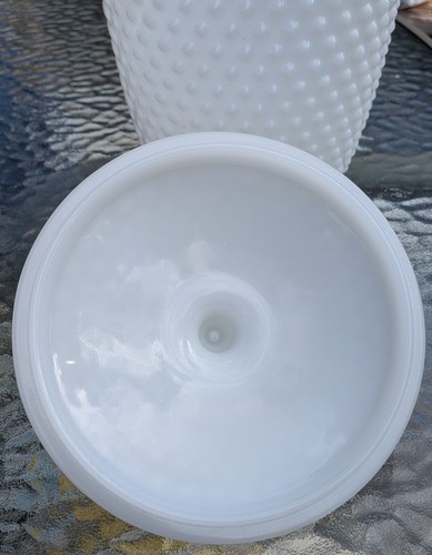 Vintage Anchor Hocking Milk Glass Hobnail Cookie Jar W/Lid & Handle ice bucket - Picture 4 of 6