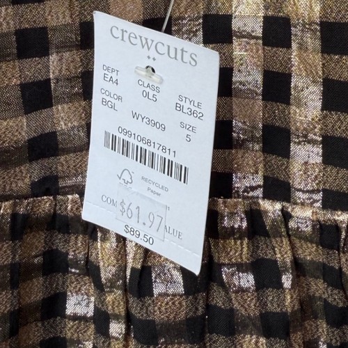 Crewcuts Girls' Metallic Gingham Dress Ruffle Hem Party Casual Size 5 - Picture 4 of 7