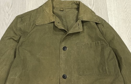 Vintage French Jacket Mens Large Olive Green Workwear Sun Faded Chore Canvas - Picture 4 of 6