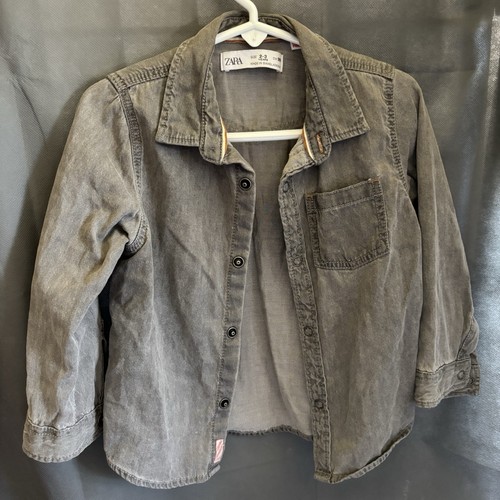 ZARA Toddler Boys Size 2-3 Years Gray Denim Snap Long Sleeve Shirt - Picture 2 of 4
