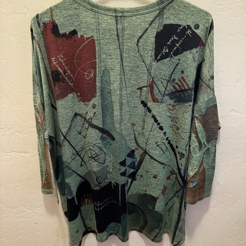 Jess & Jane tunica donna top multicolore astratto parole geometriche blusa artistica L - Foto 6 di 9