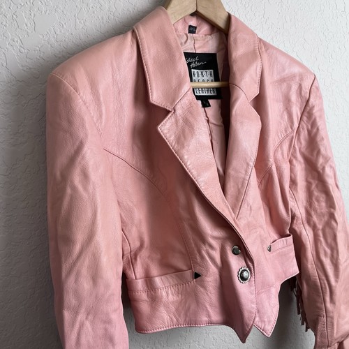 Michael Hoban North Beach Pink Leather Jacket 5 6 Fringe Coat Womens Vintage - Picture 10 of 24
