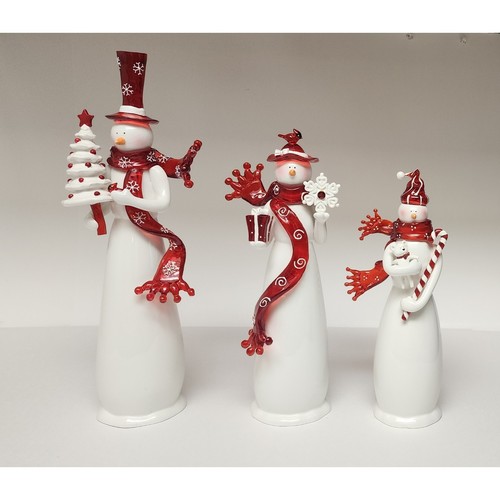 Vintage Traditions 3 Piece Porcelain Snowman Family White + Gold Trim Christmas