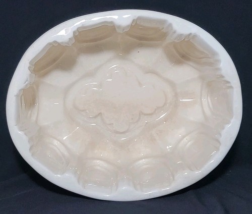 Vintage Antique White Ironstone Jelly Cake Mold Large Oval Pottery Baking Old - Picture 2 of 14