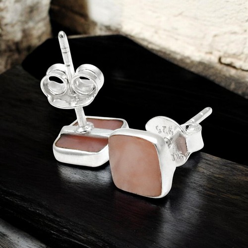 Wedding Gift For Her 925 Silver Natural Pink Opal Gemstone Stud Earrings - Picture 11 of 13