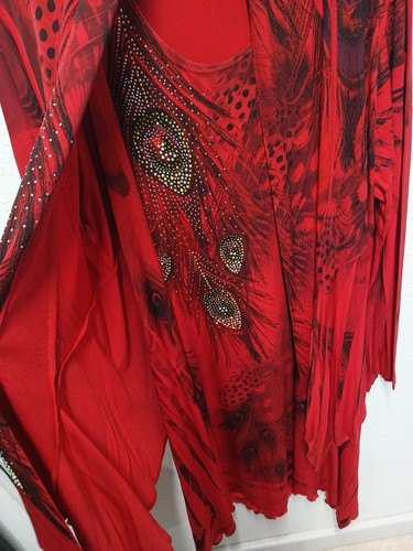 Jostar Größe XL 2-teiliges Kleid und Jacke rot mit Strass-Akzenten - Bild 3 von 7