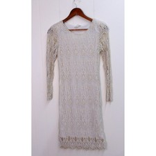 Lace Mini Dress Long Sleeve Cream Elegant BOHO Dress XS /#9074