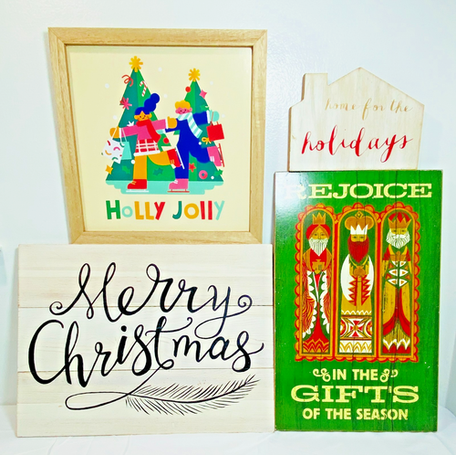 4 Weihnachten Holzschilder PUNZE Freue dich HOBBY LOBBY Merry TARGET Holly Home EUC - Bild 10 von 11
