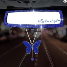 3 Packs Bling Car Rear View Mirror with Crystal Butterfly Accessories-Royal Blue