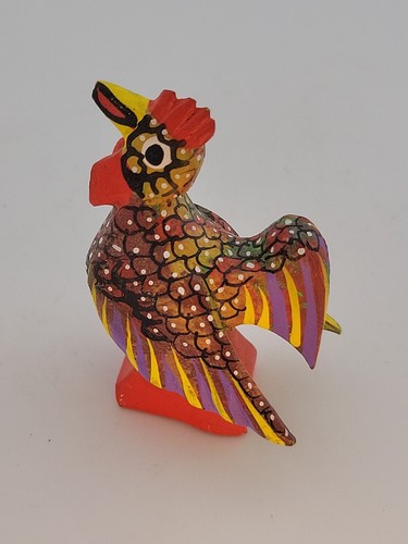 Testa di farfalla vintage Messico 1,5" e gallo in legno 2,5" dipinto a mano - Foto 2 di 8