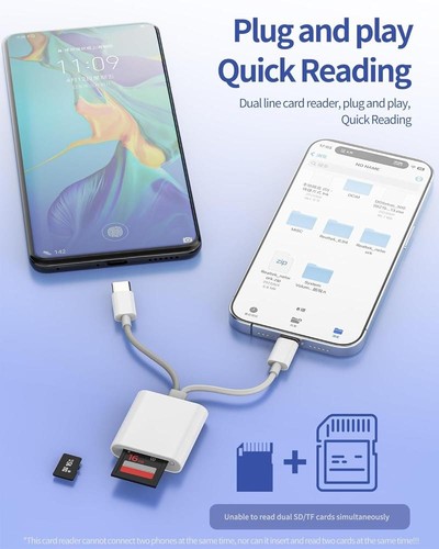 USB C Lightning to SD Micro SD Card Reader Adapter for iPhone 16 15 14 Pro Max - Picture 3 of 6