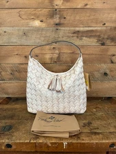 Patricia Nash Large White Braided Stitch Marcellina Leather Hobo Bag--NWT