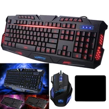 Computer Desktop Gaming Keyboard and Mouse Mechanical Feel LED Light Backlit