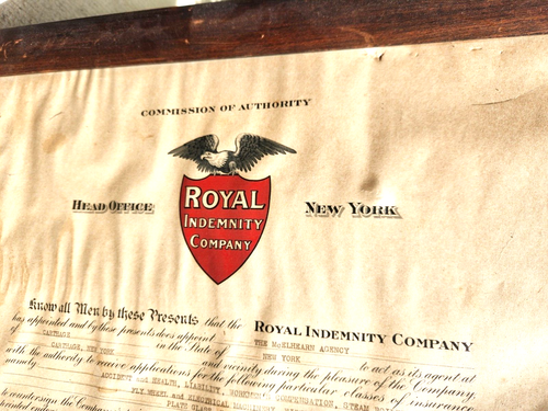 Royal Idendemnity Company Commission of Authority 1930 Schild im Rahmen - Bild 2 von 4