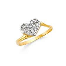 Ioka - 14K Solid Yellow Gold CZ Studded Heart Fancy Ring