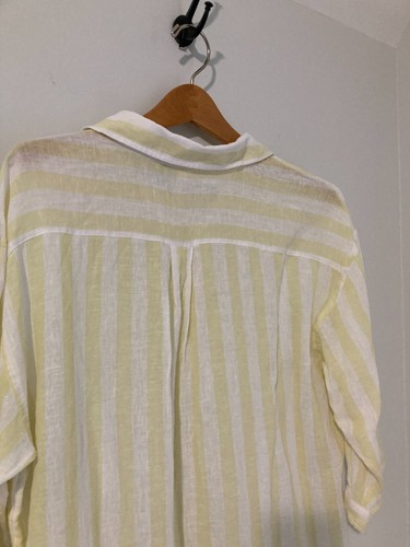 Cynthia Rowley Women L Oversized Yellow White Collared Shirt Button Up Sleeves - 第 6/7 張圖片