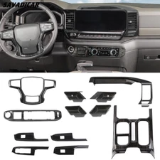 12x Black Wood Interior Dash Panel Decor Cover Trim Kit For Chevy Silverado 22+