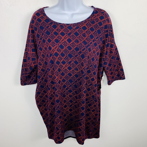 Lula Roe Womens Top Sz M Navy Blue Red Mid Length Sleeves Irma Hi Low Tunic NEW - Picture 13 of 14