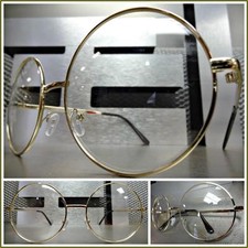 Women's VINTAGE RETRO Style Clear Lens EYE GLASSES Round Large Gold Metal Frame