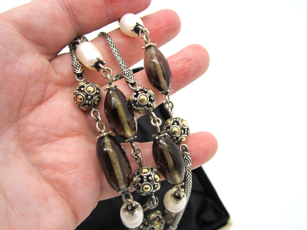 JOHN HARDY Sterling Silver 18k Gold Smoky Quartz Pearl 37 JOHN HARDY Sterling Silver 18k Gold Smoky Quartz Pearl 37