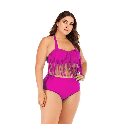 Women Sexy Plus Size Swimwear Bikini Set High Waist Bathing Suit Swimsuit Tassel - Picture 10 of 16