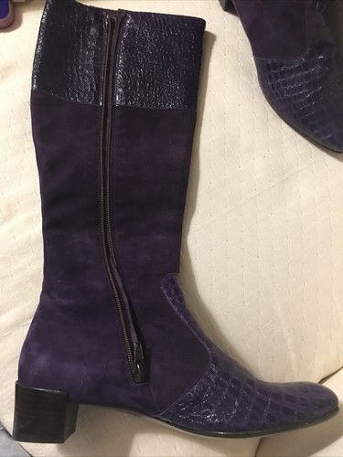 Leather Suede/ Animal Skin 1 1/2”Heel Boot Dark Purple Zip Italy Veto CuoIo 7 - Picture 2 of 12