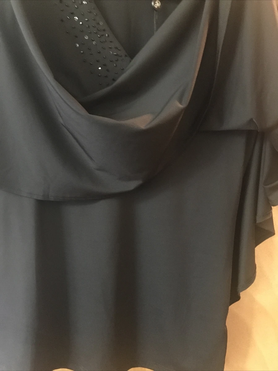 Top formal Adrianna Papell para mujer con cuentas túnica negra lentejuelas pequeño nuevo con etiquetas