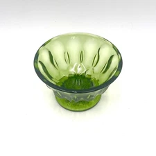 VTG Avocado Green Glass Candy Dish Fairfield Thumbprint Footed Pedestal Bowl
