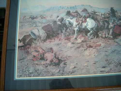 C.M. RUSSELL "A DESPERATE STAND" 42" X 29" - Picture 3 of 8