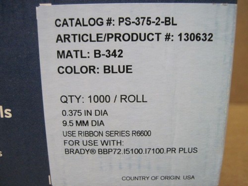 Brady PS-375-2-BL 1 Roll of 1000 Blue 0.375in x 2in Printable Label Wire Sleeve - Picture 2 of 6