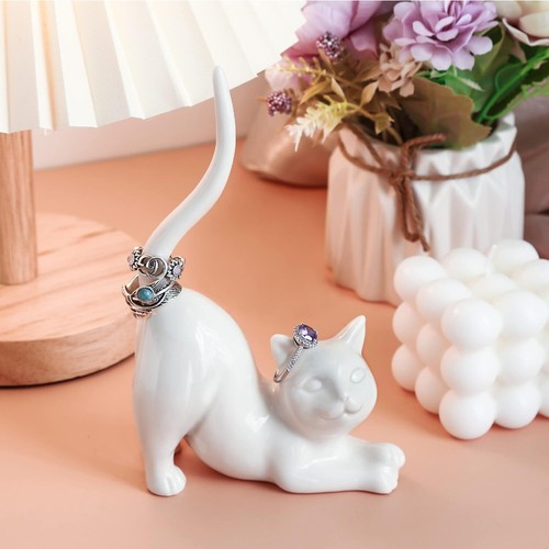 Cat Ring Holder Wedding Ring Stand Cat Lover Gift For Women Figurine Room Decor - Picture 2 of 7