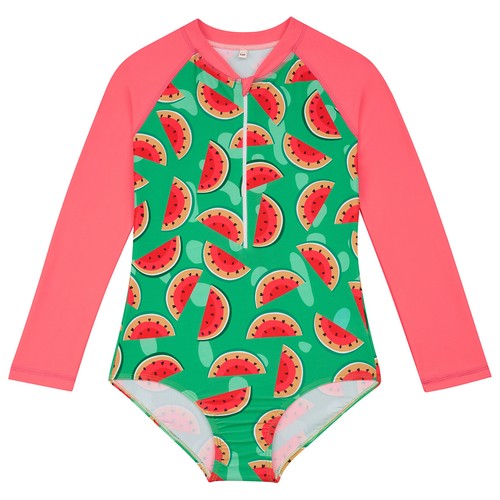 Kids Girls Long Sleeve Rash Guard Swim Bodysuit One-Piece Bathing Suit Swimwear - Picture 7 of 28