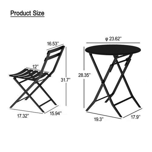 3 Piece Patio Bistro Set of Foldable Round Table and Chairs, Easy Set Up, Yellow - Picture 2 of 5