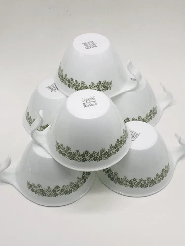 Vtg Corelle Spring Blossom Crazy Daisy 6ozCoffee Tea Cups w/Hook Handle Set of 6
