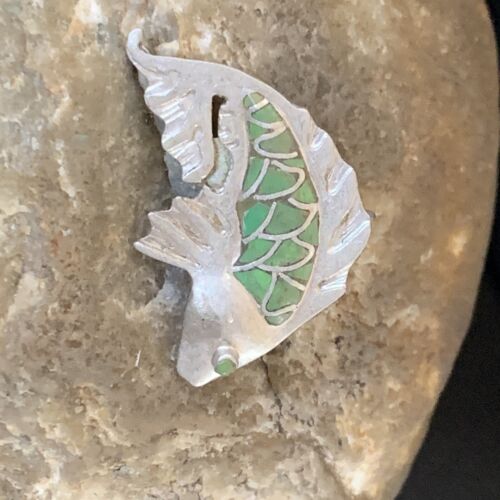 Green Gaspeite Navajo Sterling Silver Fish Old Pawn Pin Pendant 12130 - Picture 3 of 12