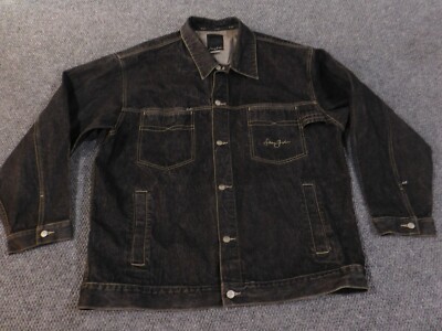 Sean John デニムジャケット ◎ロゴ 刺繍 ブラック XXL Sean John Jacket XXL denim Black Mens hip-hop vintage y2k