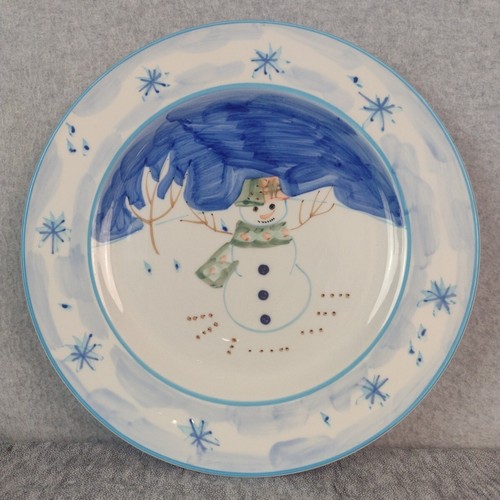 Handbemalte Schneemann Weihnachtsteller Vintage Montgomery Ward 10,5" Menge 8