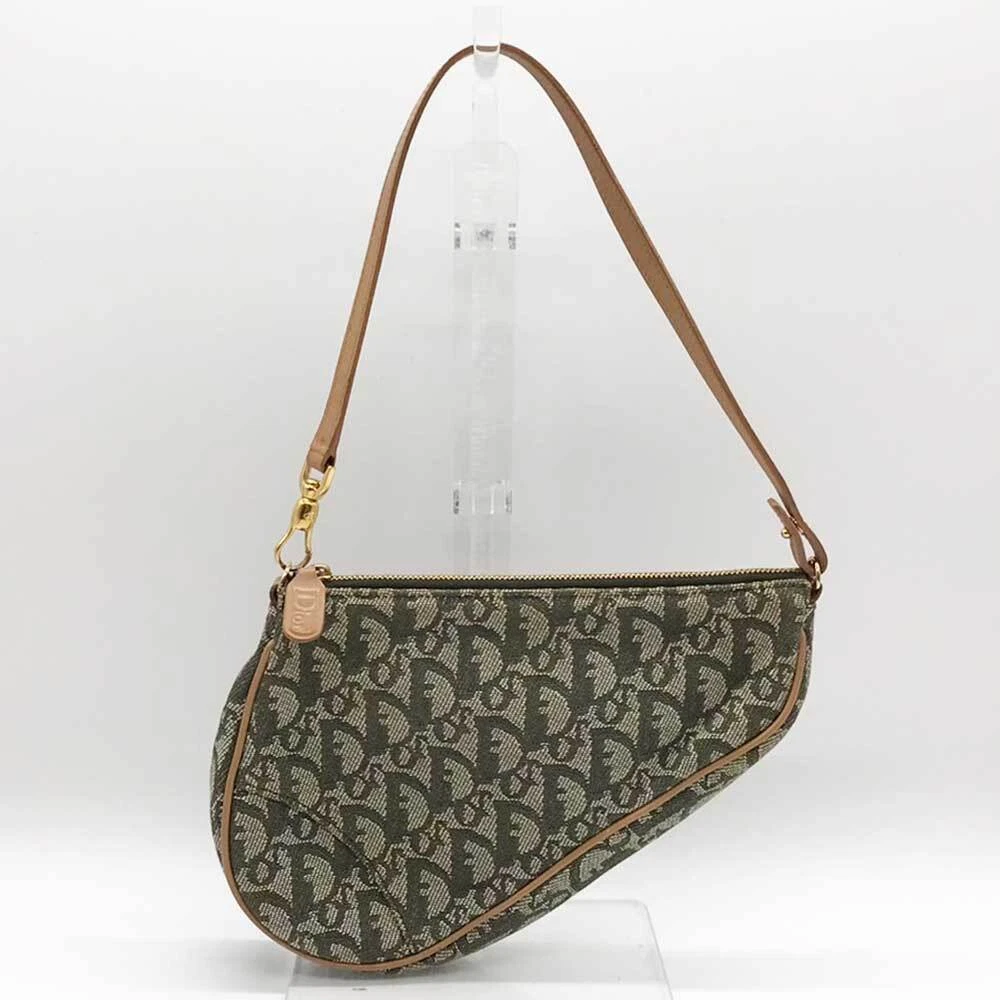Sac bandoulière Dior trotteur selle sac toile cuir kaki MC0071 AB rang d'occasion
