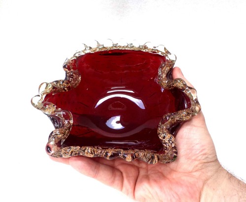 MURANO VENETIAN BAROVIER & TOSO SIGNORETTO RUBY RED ART GLASS BOWL VASE - Picture 5 of 6