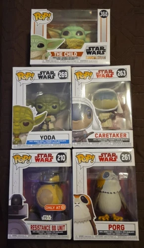 DAMAGED Lot of 5 Star Wars Funko Pops! The Child, Yoda, Caretaker, Porg, BB Unit