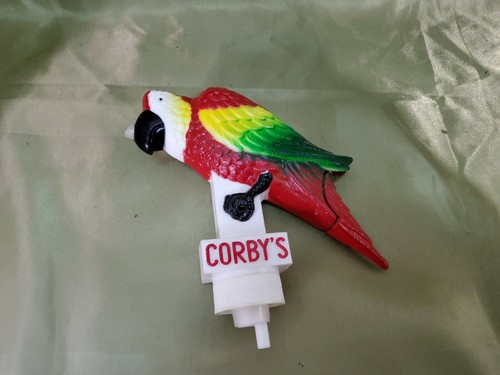 VINTAGE CORBY'S WHISKEY ADVERTISING PARROT STATUE Drink Poorer Head Straw Holder - Picture 4 of 12