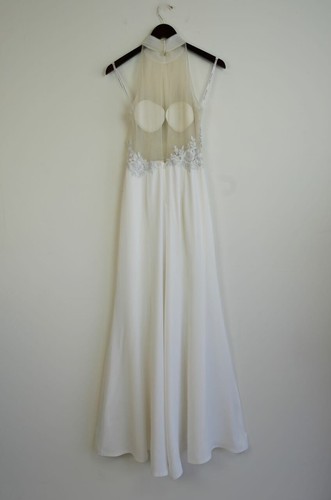 TADASHI SHOJI Vestido de Novia Marfil Blanco Dianna Halter Floral Encaje Bordado 8 M - Imagen 7 de 12