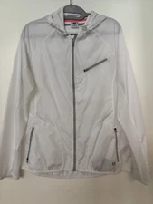 Layer 8 Ladies Hooded Full Zip Vented Cinch-Waist White Windbreaker SMALL